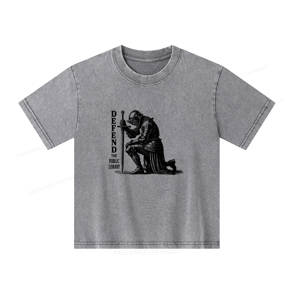 Pagewings Defend the Public Library Unisex Kids Washed T-shirt