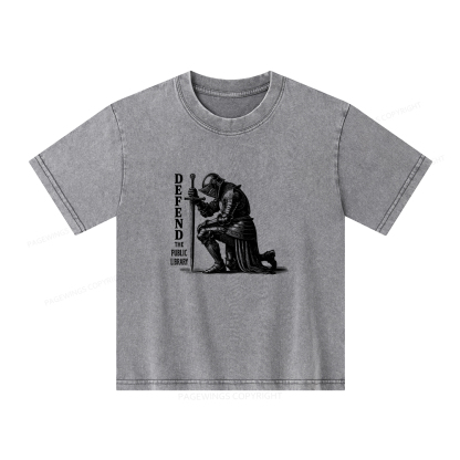 Pagewings Defend the Public Library Unisex Kids Washed T-shirt