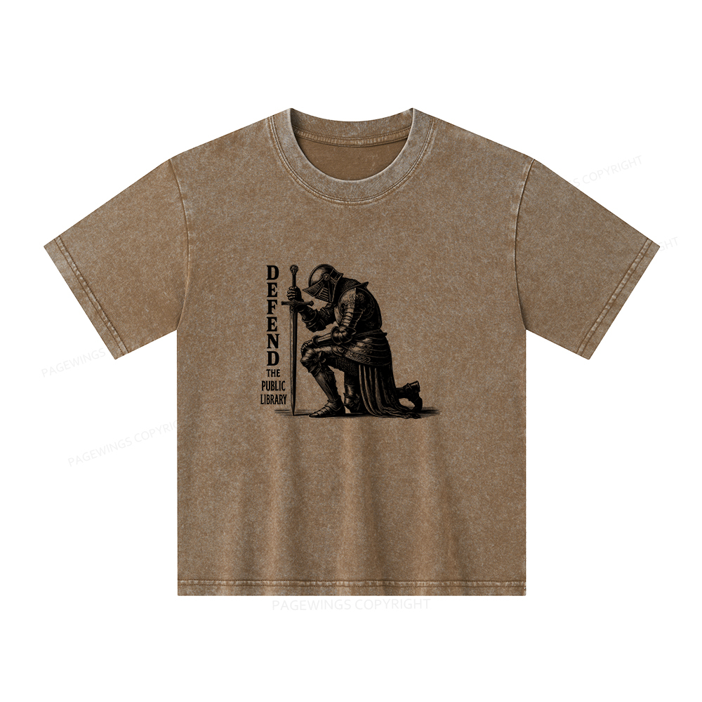 Pagewings Defend the Public Library Unisex Kids Washed T-shirt