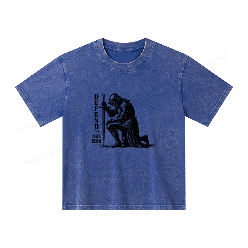 Pagewings Defend the Public Library Unisex Kids Washed T-shirt