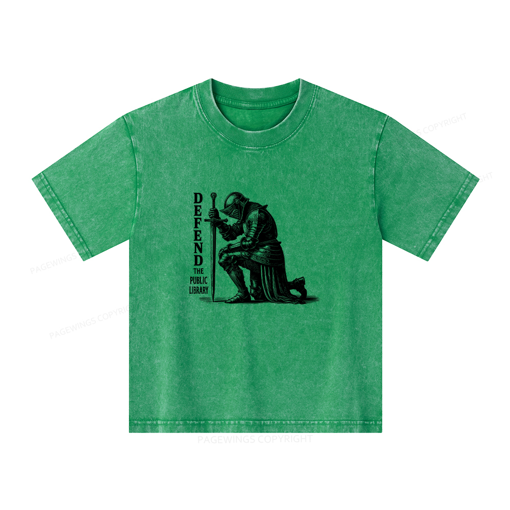 Pagewings Defend the Public Library Unisex Kids Washed T-shirt
