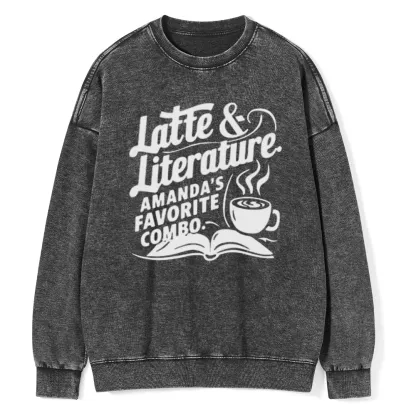 Pagewings Latte & Literature Amanda's Favorite Combo Unisex Washed Sweatshirt