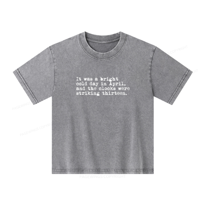 Pagewings Orwell It Was A Bright Cold Day In April Unisex Kids Washed T-shirt