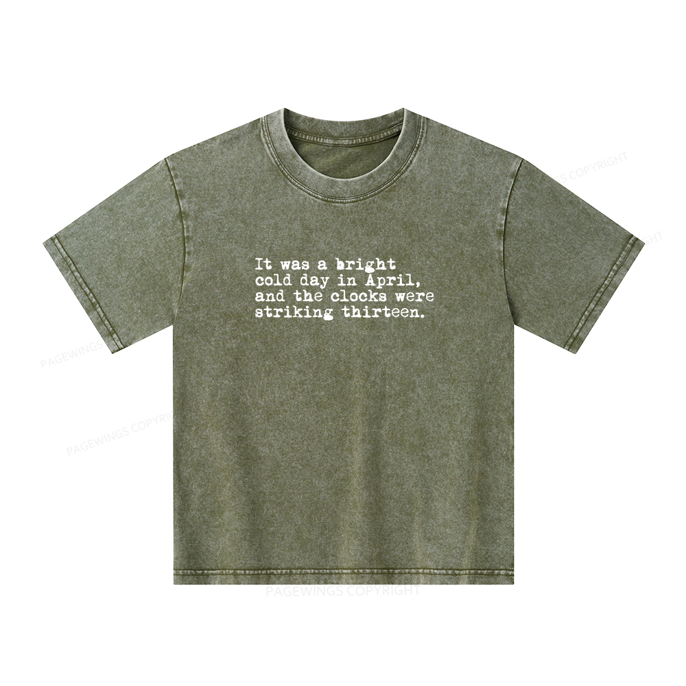 Pagewings Orwell It Was A Bright Cold Day In April Unisex Kids Washed T-shirt