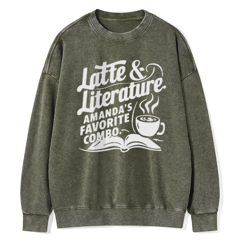 Pagewings Latte & Literature Amanda's Favorite Combo Unisex Washed Sweatshirt