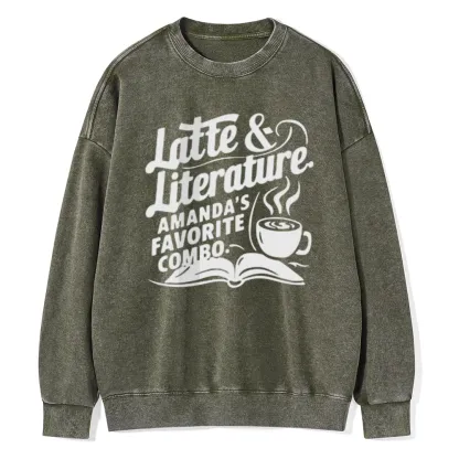 Pagewings Latte & Literature Amanda's Favorite Combo Unisex Washed Sweatshirt