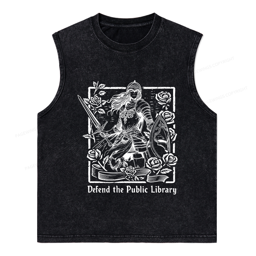 Pagewings Defend The Public Library  Unisex Washed Tank Top