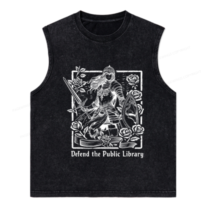 Pagewings Defend The Public Library  Unisex Washed Tank Top