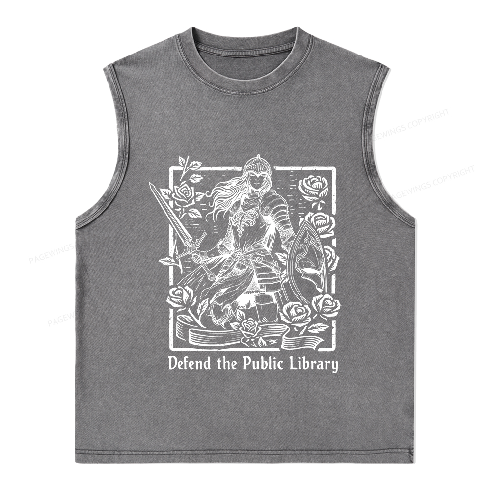 Pagewings Defend The Public Library  Unisex Washed Tank Top