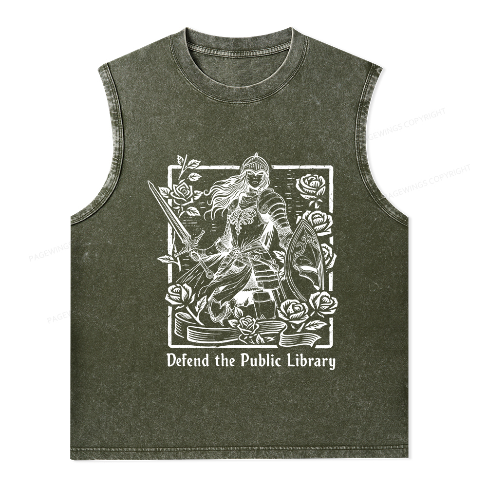 Pagewings Defend The Public Library  Unisex Washed Tank Top