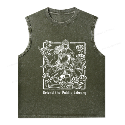 Pagewings Defend The Public Library  Unisex Washed Tank Top
