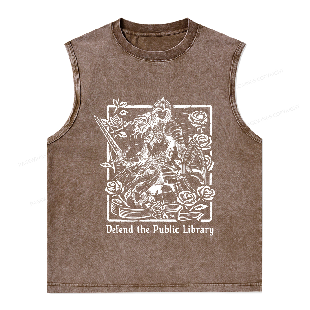 Pagewings Defend The Public Library  Unisex Washed Tank Top