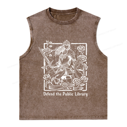 Pagewings Defend The Public Library  Unisex Washed Tank Top