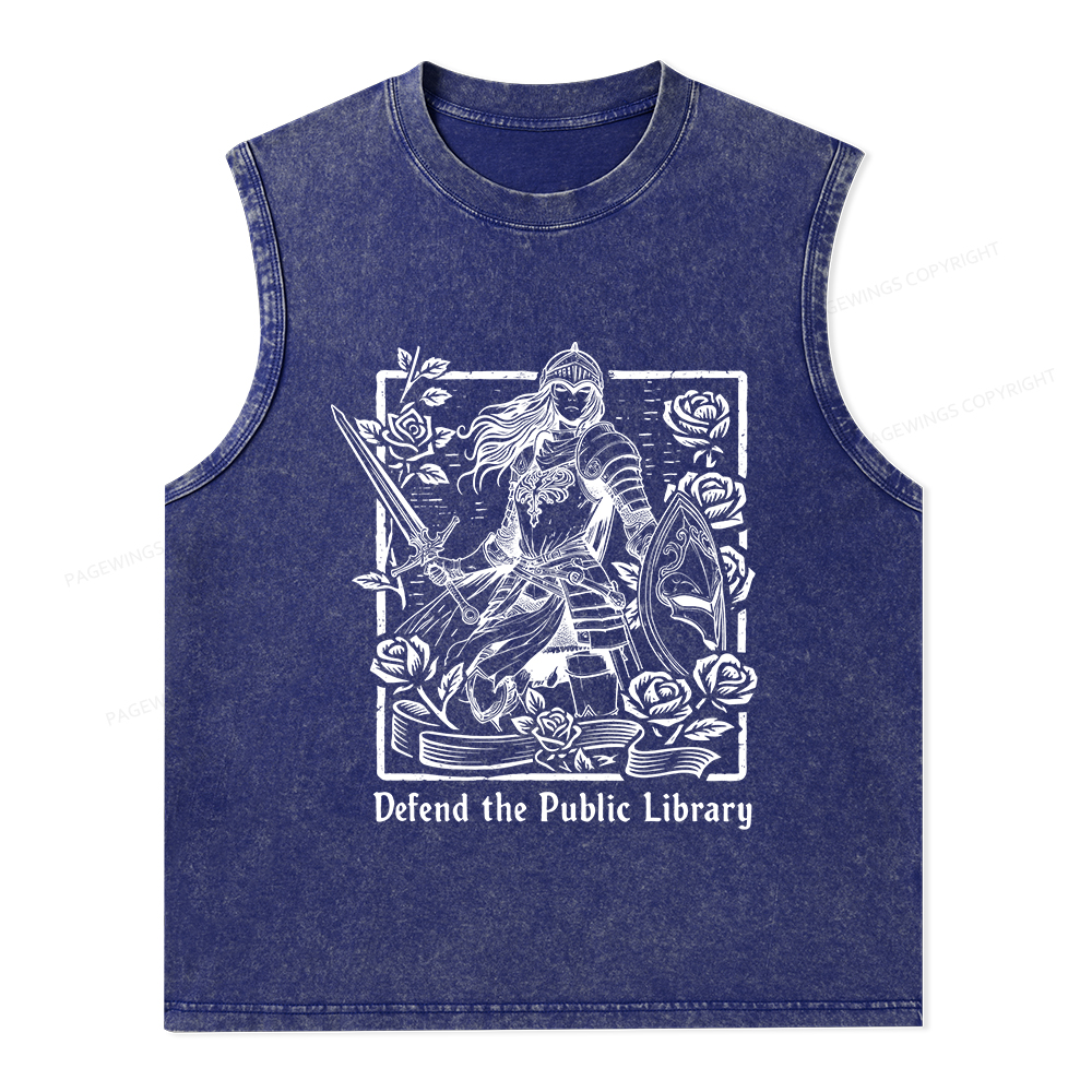 Pagewings Defend The Public Library  Unisex Washed Tank Top