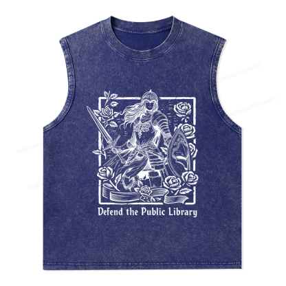 Pagewings Defend The Public Library  Unisex Washed Tank Top