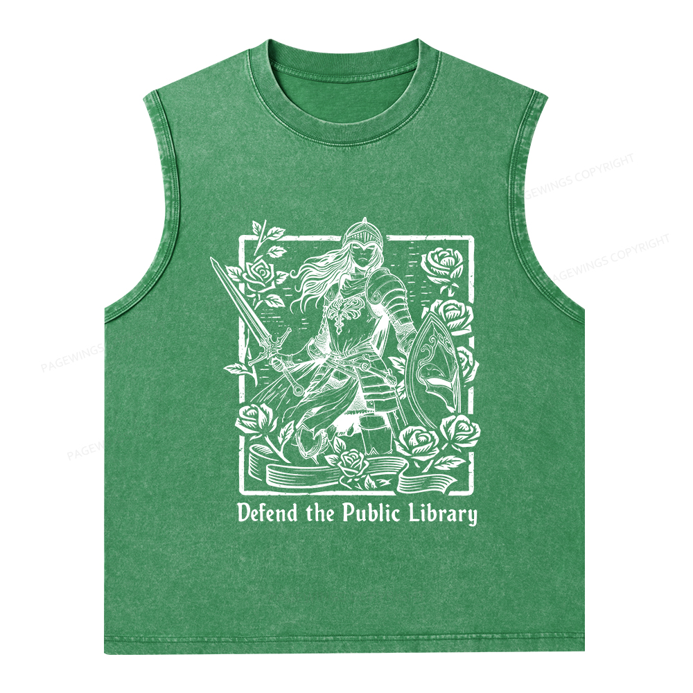 Pagewings Defend The Public Library  Unisex Washed Tank Top