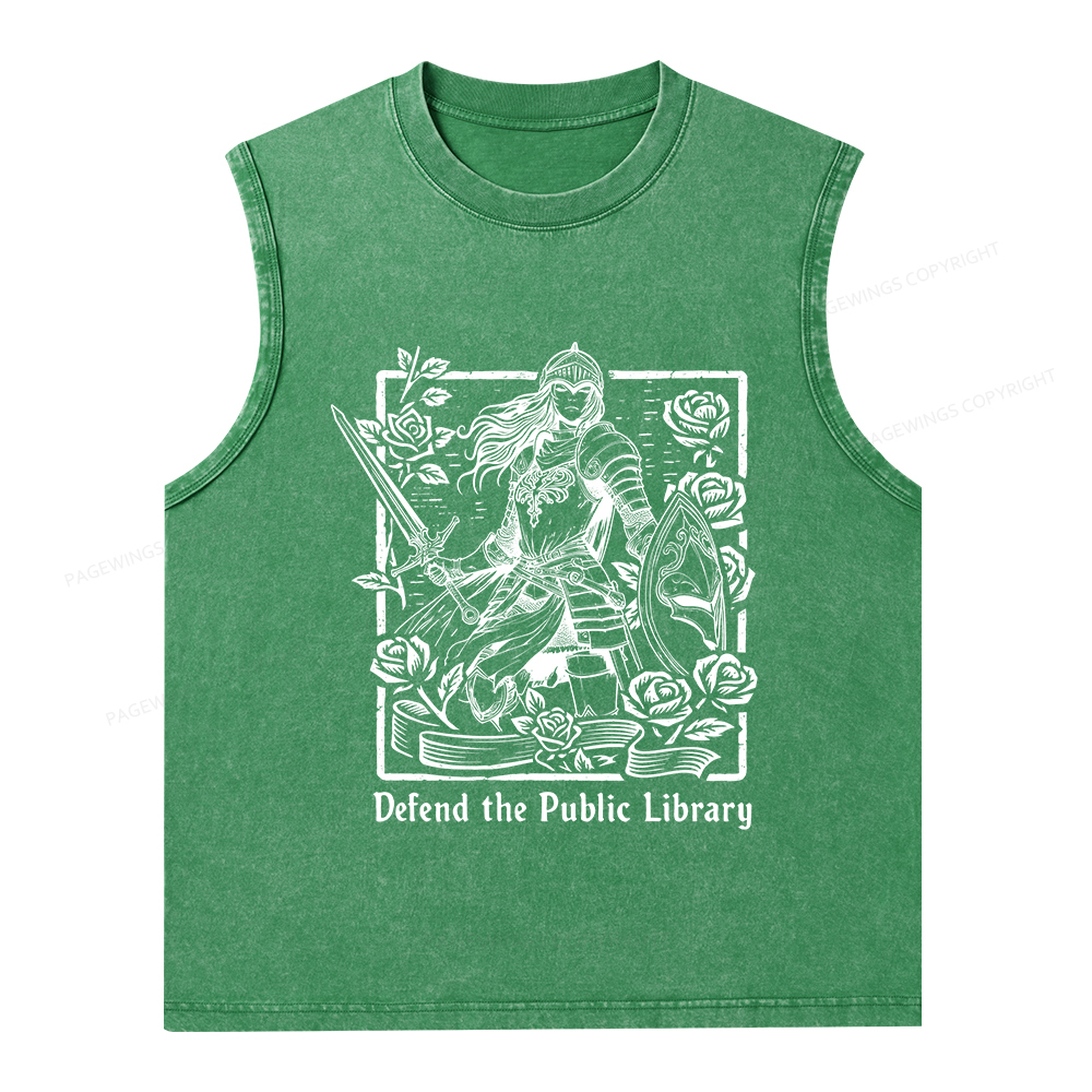 Pagewings Defend The Public Library  Unisex Washed Tank Top