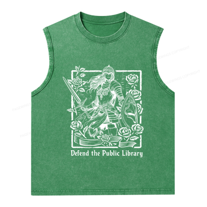Pagewings Defend The Public Library  Unisex Washed Tank Top