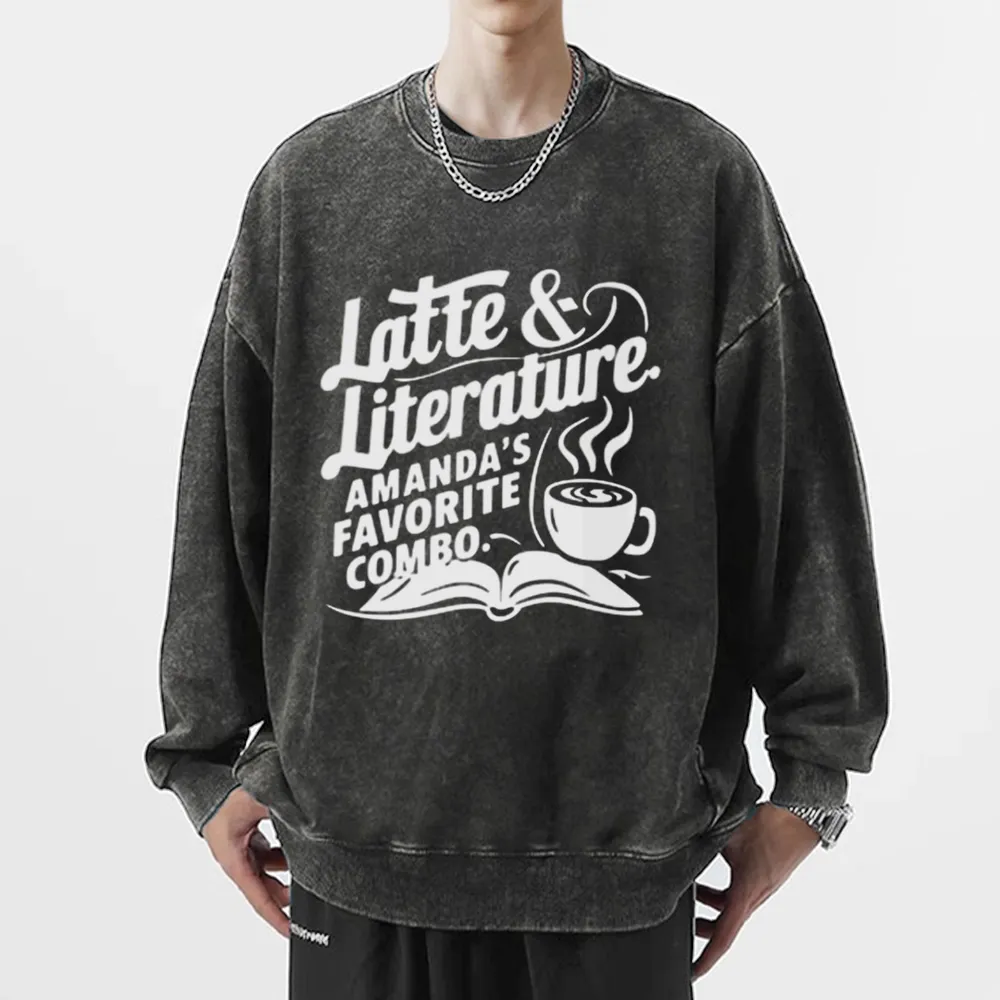 Pagewings Latte & Literature Amanda's Favorite Combo Unisex Washed Sweatshirt