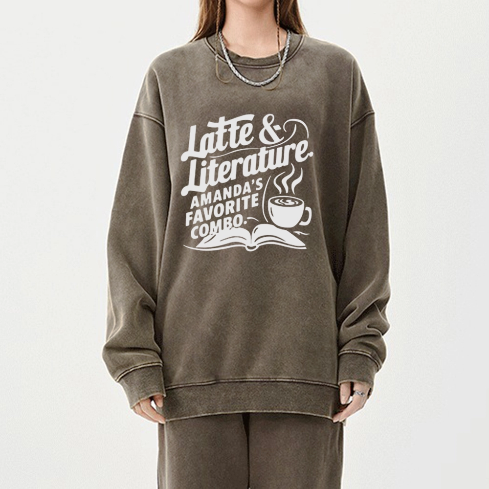 Pagewings Latte & Literature Amanda's Favorite Combo Unisex Washed Sweatshirt