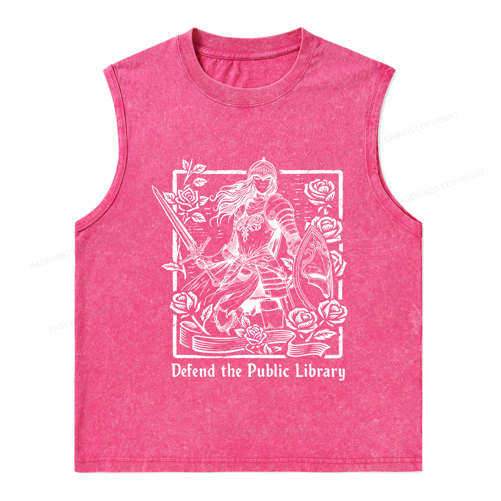 Pagewings Defend The Public Library  Unisex Washed Tank Top
