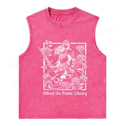 Pagewings Defend The Public Library  Unisex Washed Tank Top