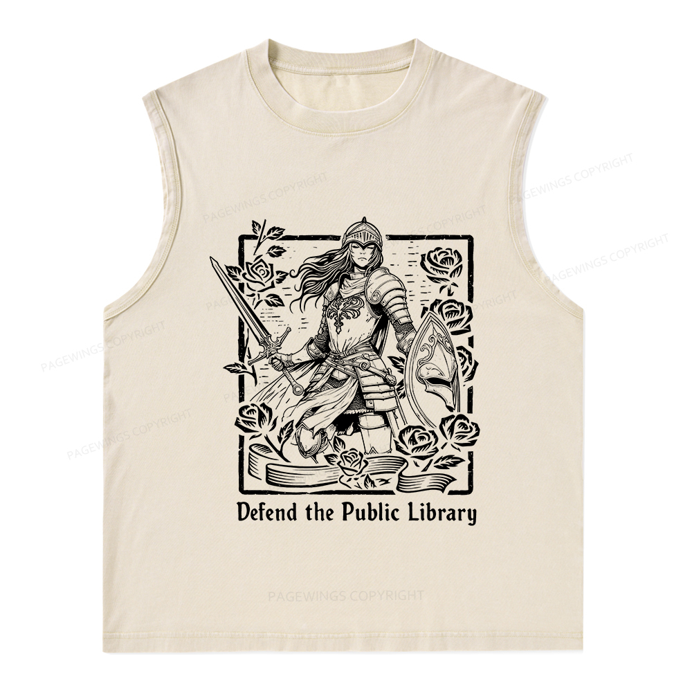 Pagewings Defend The Public Library  Unisex Washed Tank Top