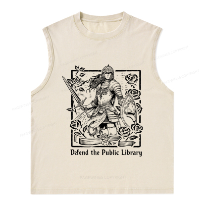 Pagewings Defend The Public Library  Unisex Washed Tank Top