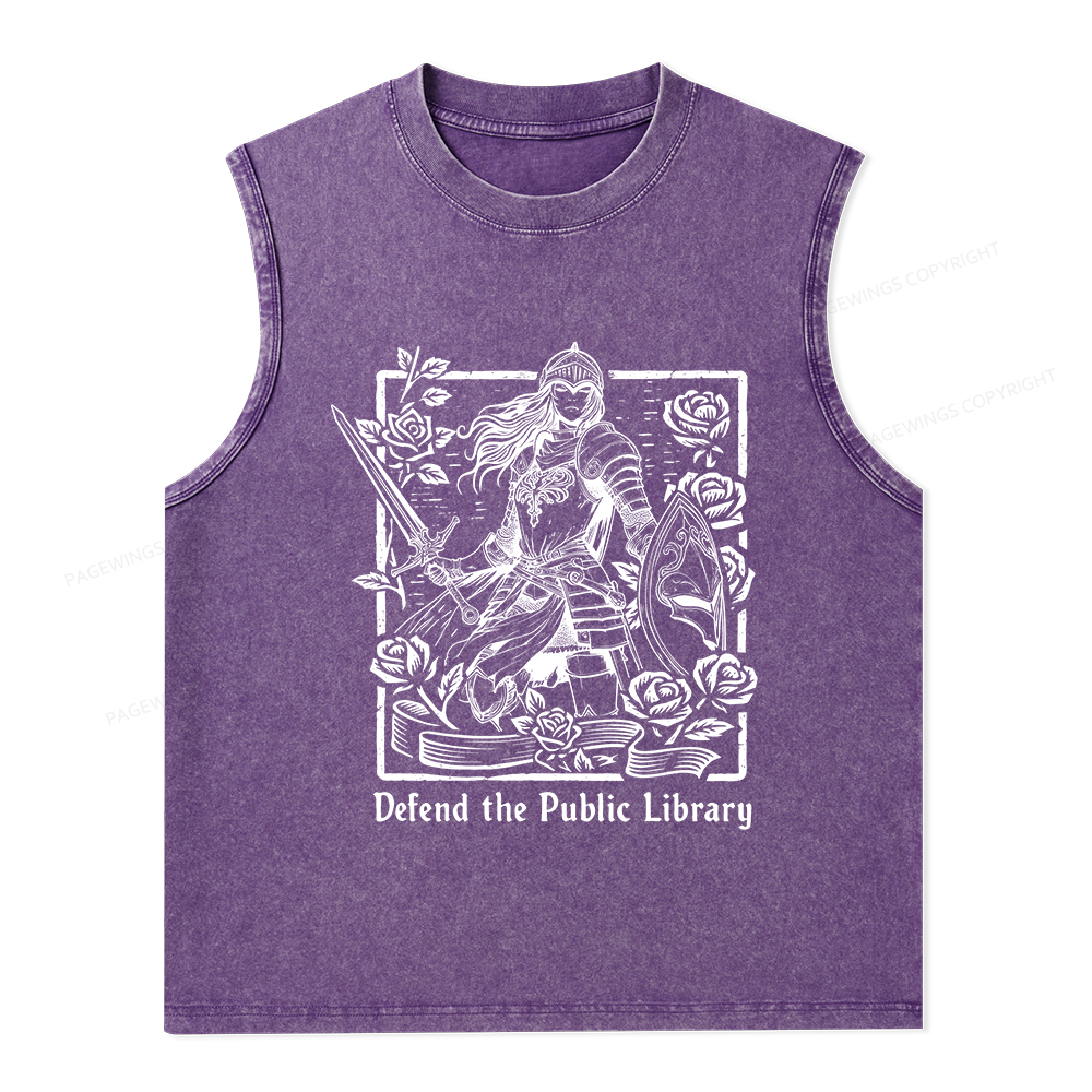 Pagewings Defend The Public Library  Unisex Washed Tank Top
