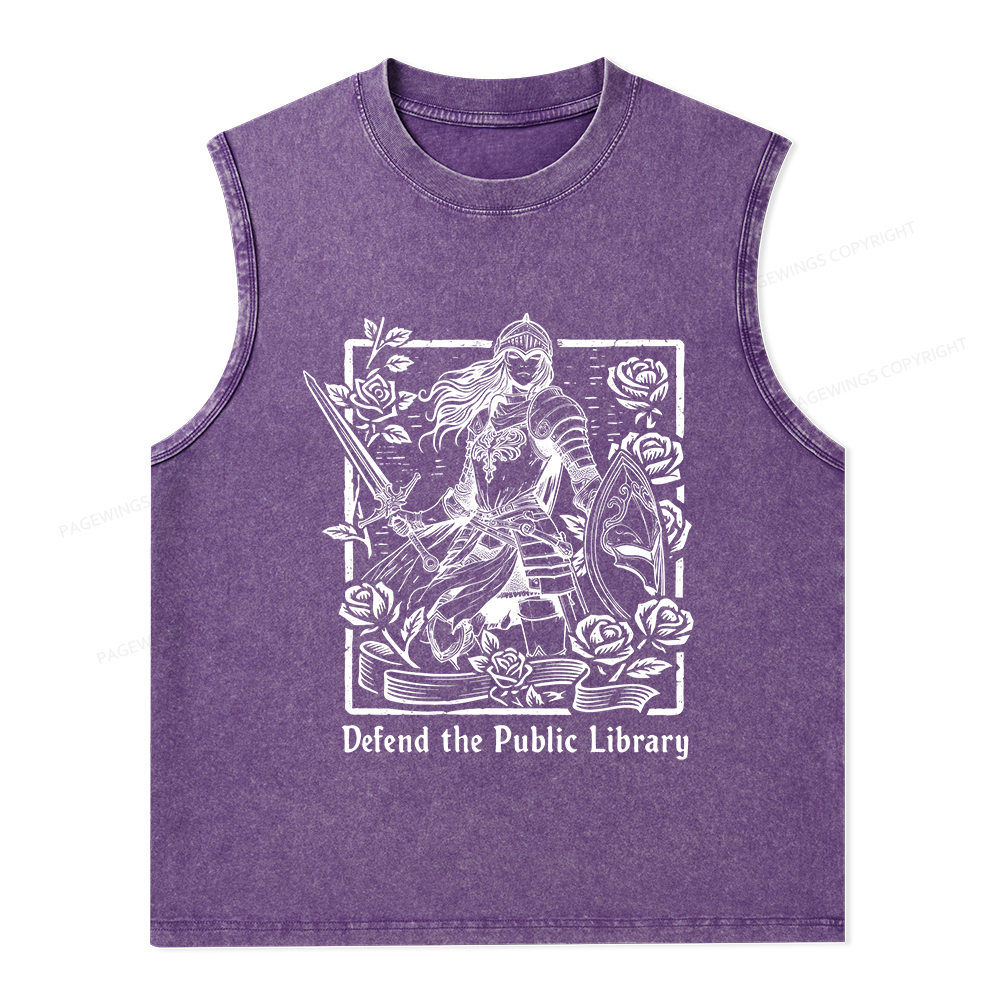 Pagewings Defend The Public Library  Unisex Washed Tank Top