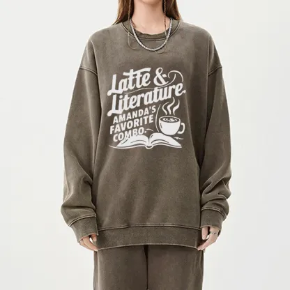 Pagewings Latte & Literature Amanda's Favorite Combo Unisex Washed Sweatshirt