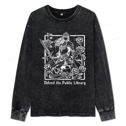 Pagewings Defend The Public Library Unisex Washed Long Sleeve T-shirt