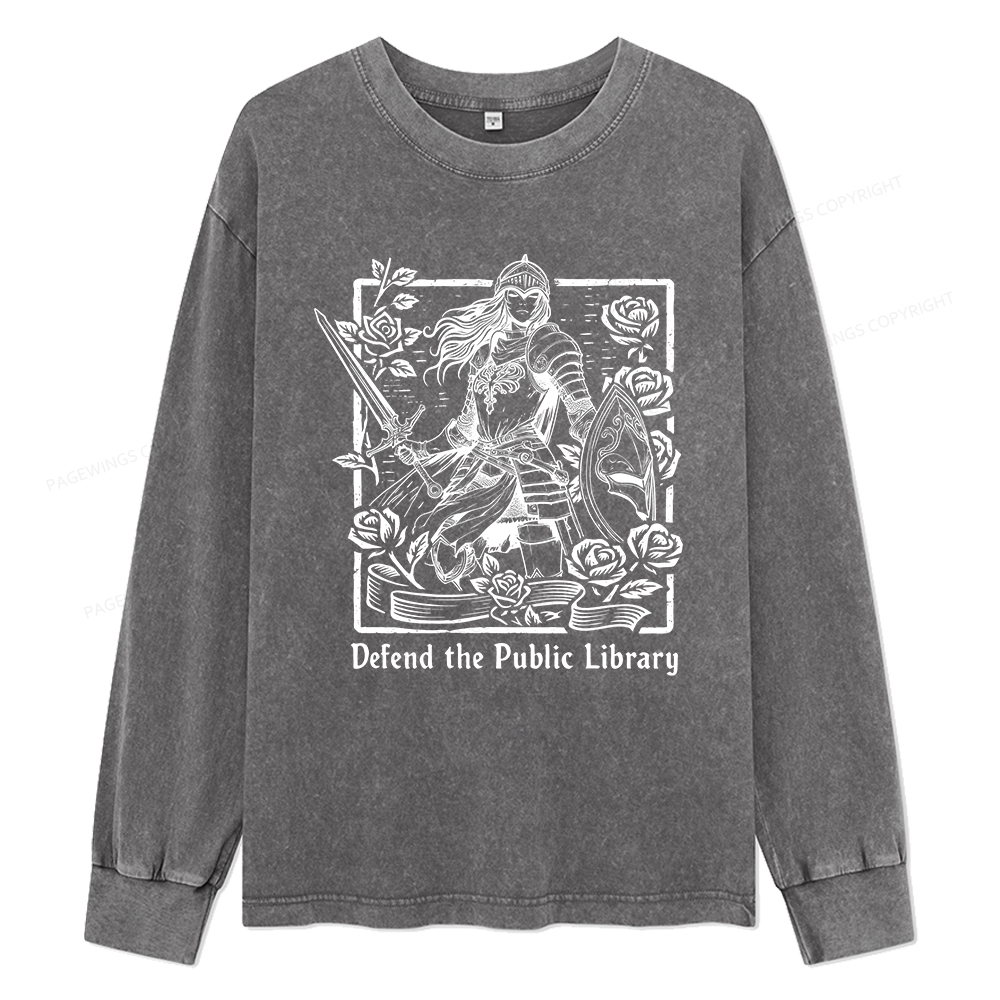 Pagewings Defend The Public Library Unisex Washed Long Sleeve T-shirt