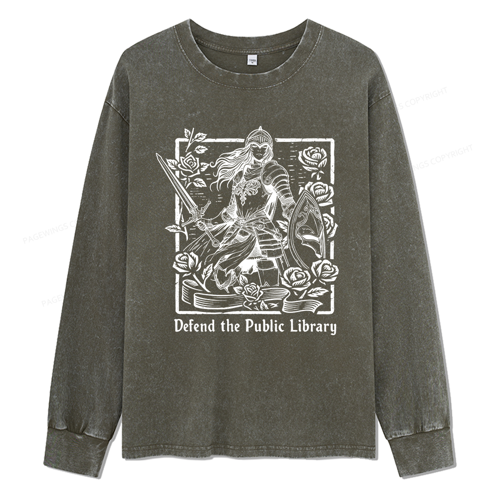 Pagewings Defend The Public Library Unisex Washed Long Sleeve T-shirt