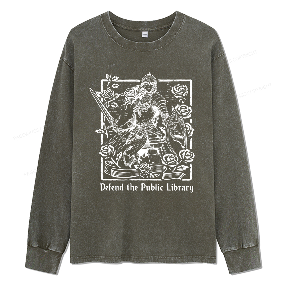 Pagewings Defend The Public Library Unisex Washed Long Sleeve T-shirt
