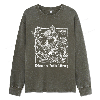 Pagewings Defend The Public Library Unisex Washed Long Sleeve T-shirt