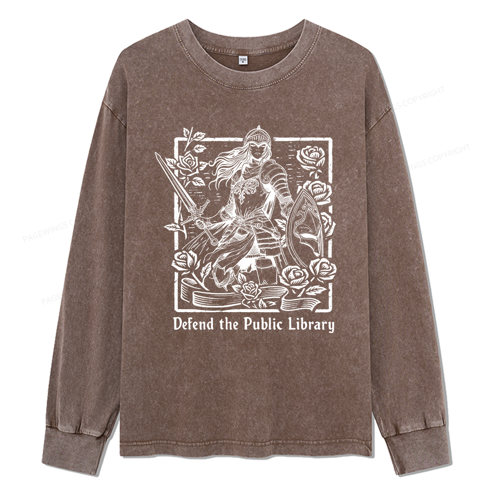 Pagewings Defend The Public Library Unisex Washed Long Sleeve T-shirt