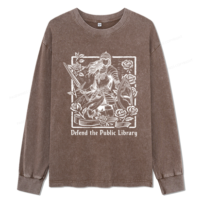 Pagewings Defend The Public Library Unisex Washed Long Sleeve T-shirt