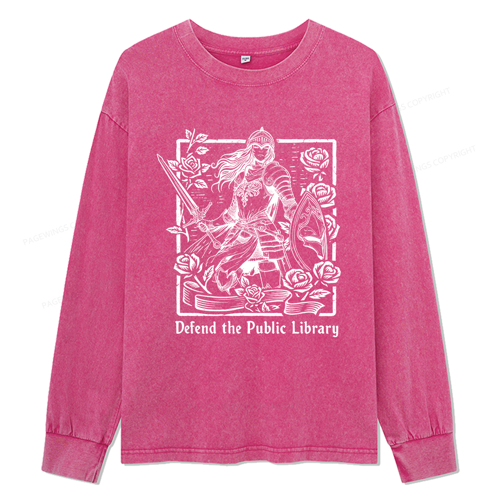 Pagewings Defend The Public Library Unisex Washed Long Sleeve T-shirt