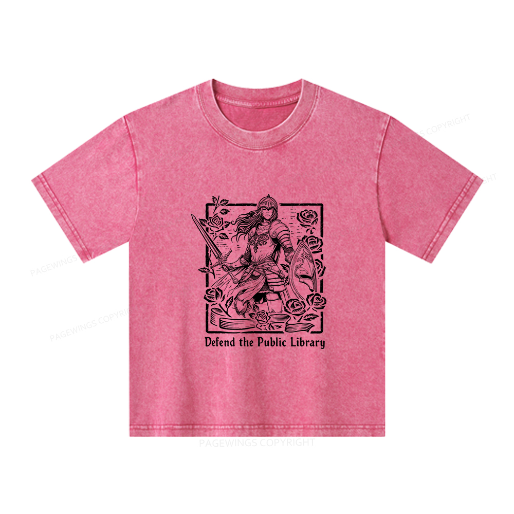 Pagewings Defend The Public Library Unisex Kids Washed T-shirt