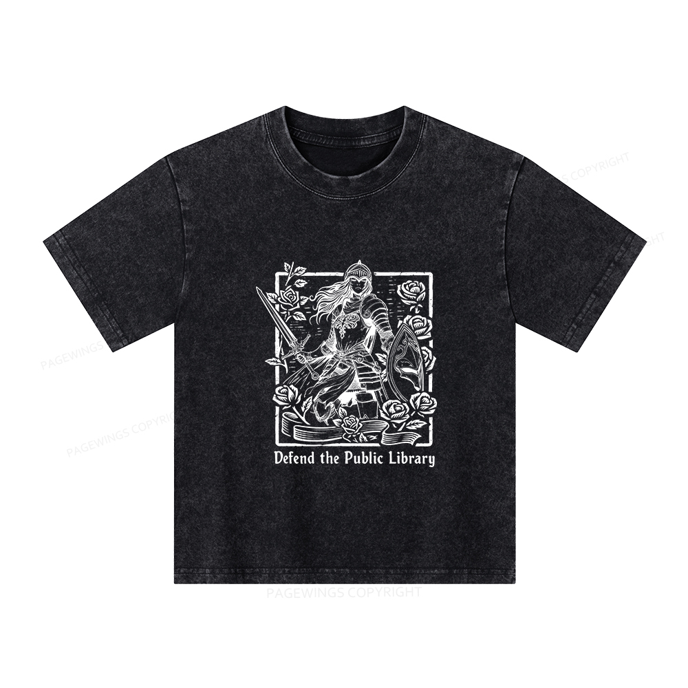 Pagewings Defend The Public Library Unisex Kids Washed T-shirt