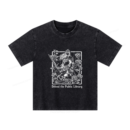 Pagewings Defend The Public Library Unisex Kids Washed T-shirt