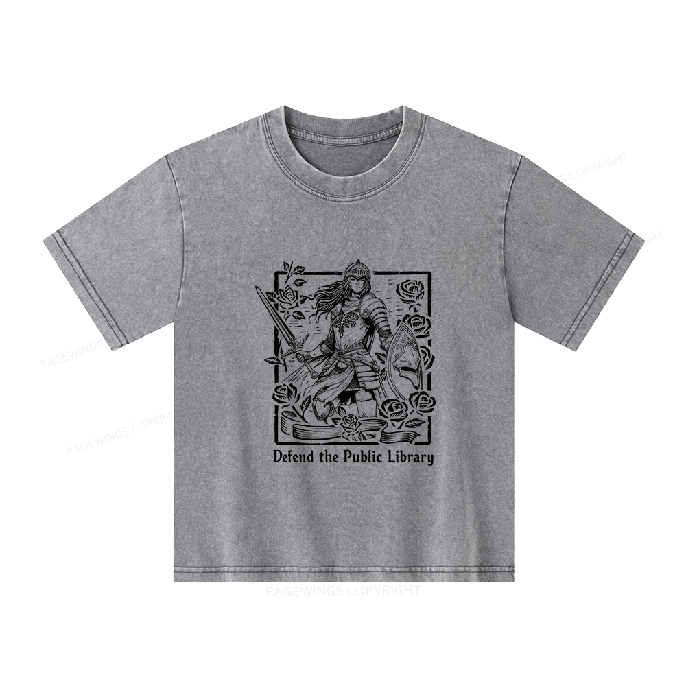 Pagewings Defend The Public Library Unisex Kids Washed T-shirt