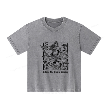 Pagewings Defend The Public Library Unisex Kids Washed T-shirt