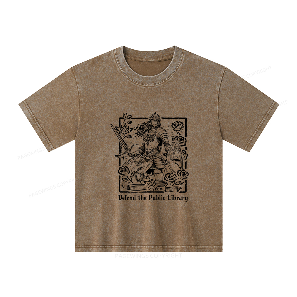 Pagewings Defend The Public Library Unisex Kids Washed T-shirt