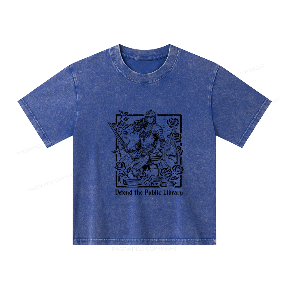 Pagewings Defend The Public Library Unisex Kids Washed T-shirt