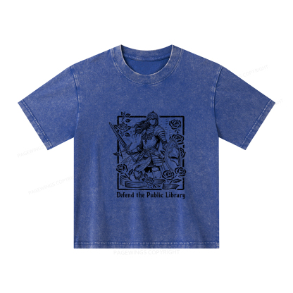 Pagewings Defend The Public Library Unisex Kids Washed T-shirt