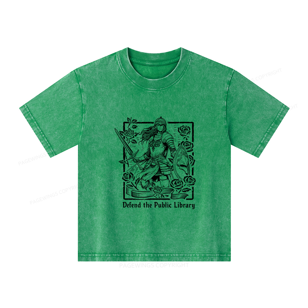 Pagewings Defend The Public Library Unisex Kids Washed T-shirt