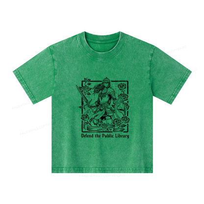 Pagewings Defend The Public Library Unisex Kids Washed T-shirt