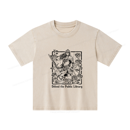 Pagewings Defend The Public Library Unisex Kids Washed T-shirt